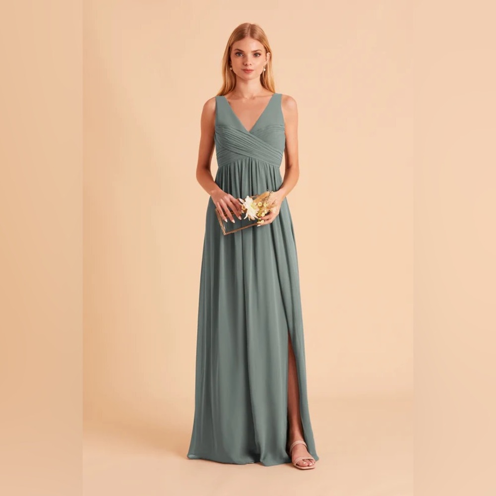 NWT Birdy Grey Dress LAURIE EMPIRE DRESS CHIFFON SEA GLASS Large Wedding Formal
